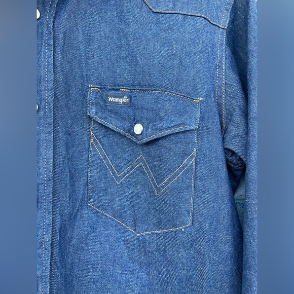 Wrangler Cowboy Cut Denim Shirt snap raw hem size 16/33 - Picture 7 of 14